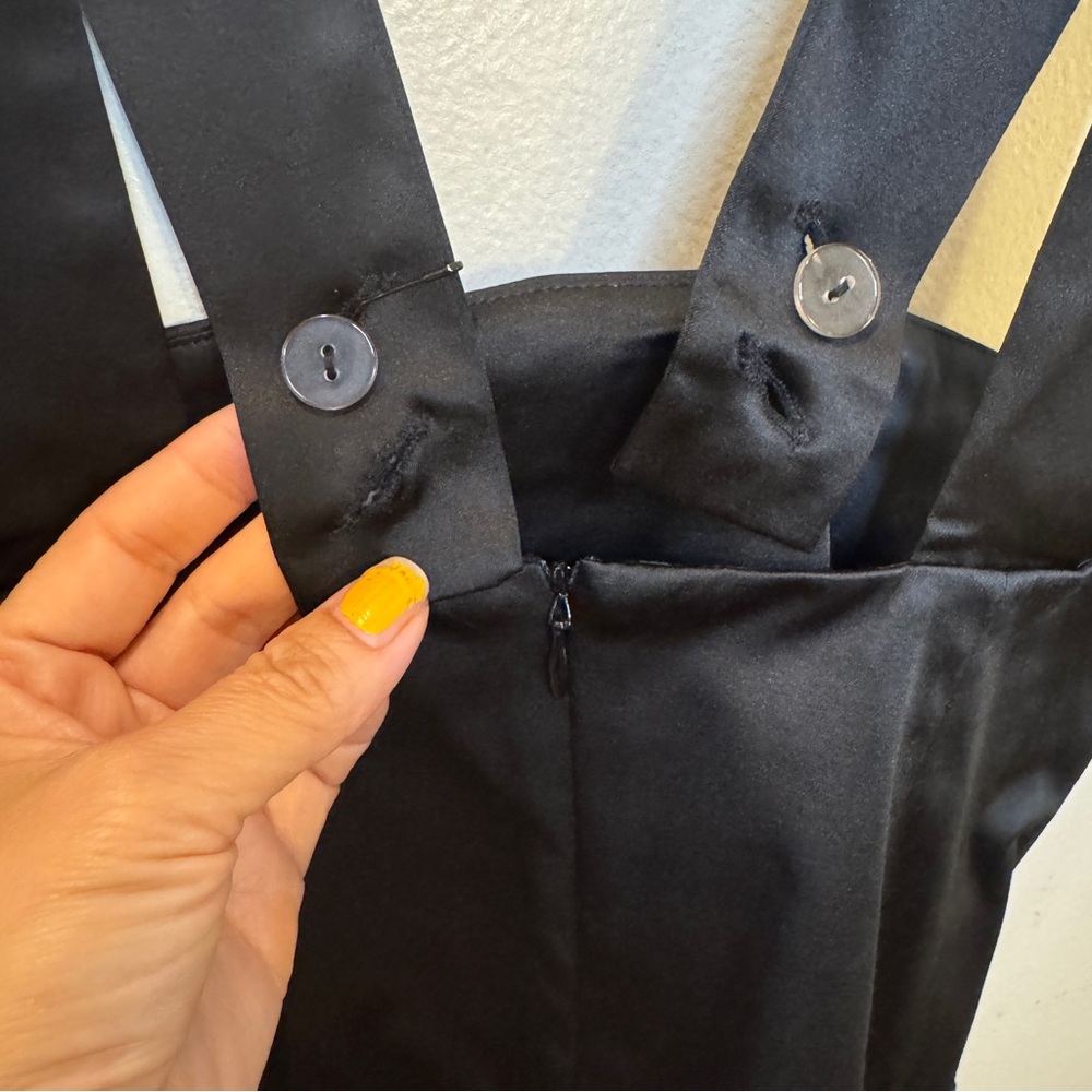 L’ecole des Femmes Mini Pencil Suspender Skirt in Heavy Satin - Size 4, BLACK - Picture 4 of 6